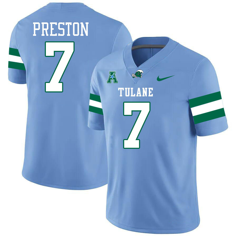 #7 Shazz Preston Tulane Green Wave Jersey College Football Uniforms,Apparels Stitched-Blue